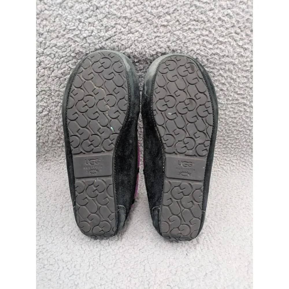 UGG Dakota Girls size 4 Sherpa Lined Black Suede Moccasin Slippers style 5296